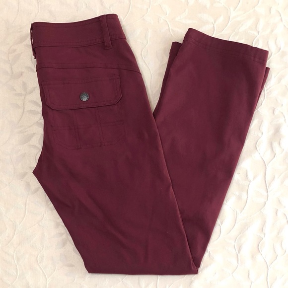 PrAna Womens Outdoor Hiking Pants Size 0 Short Burgundy Convertible Roll Up - Picture 2 of 10